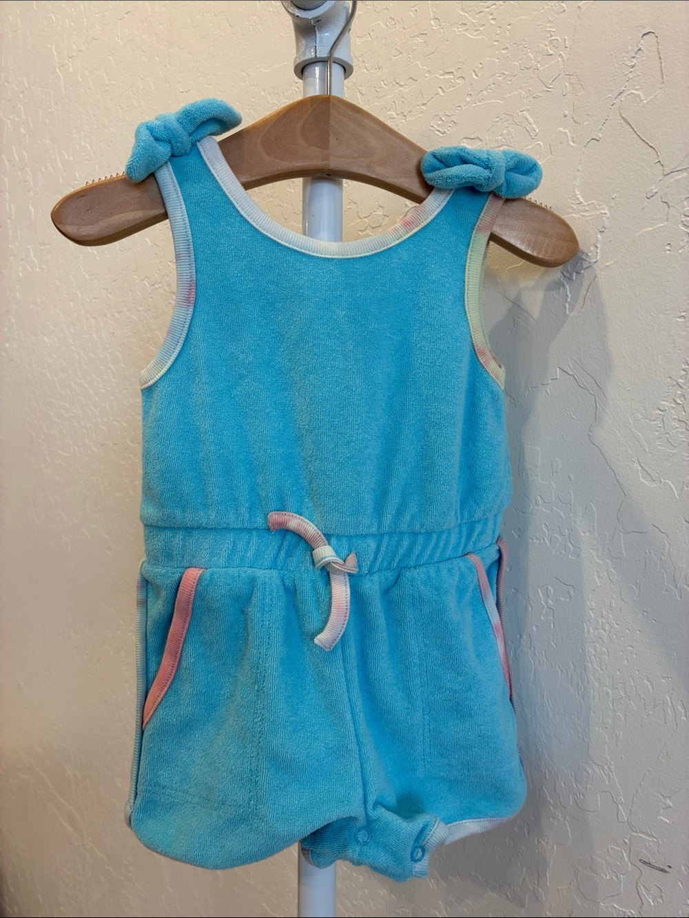 Splendid Baby Blue Terry Romper with Pastel Trim